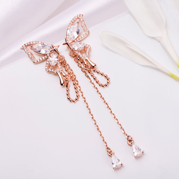 Butterfly Serenade 925 Sterling Silver Rose Gold-Plated Butterfly Earrings