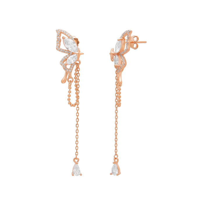 Butterfly Serenade 925 Sterling Silver Rose Gold-Plated Butterfly Earrings