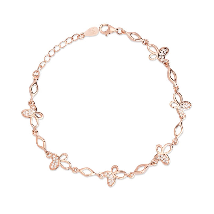 Butterfly Whimsy Rose Gold Plated 925 Sterling Silver Butterfly Bracelet