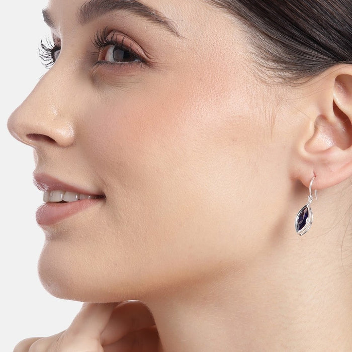 Cascade Rhodium Plated Blue CZ 925 Sterling Silver Drop Earrings