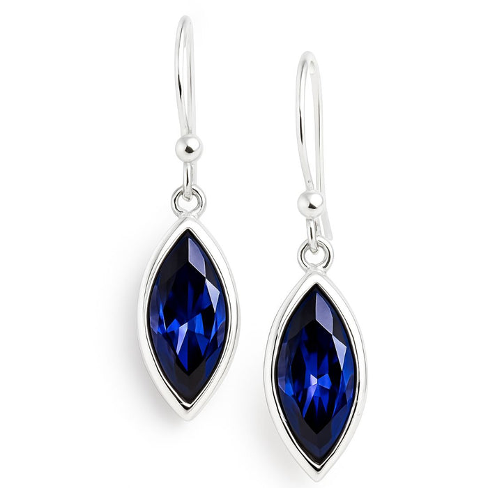 Cascade Rhodium Plated Blue CZ 925 Sterling Silver Drop Earrings