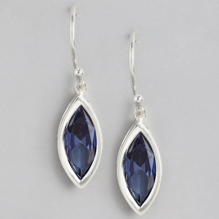 Cascade Rhodium Plated Blue CZ 925 Sterling Silver Drop Earrings