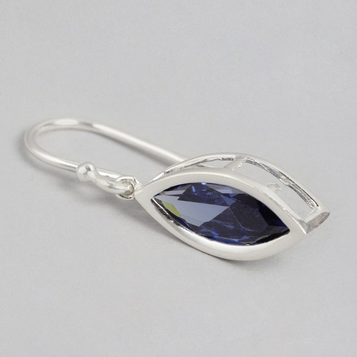 Cascade Rhodium Plated Blue CZ 925 Sterling Silver Drop Earrings