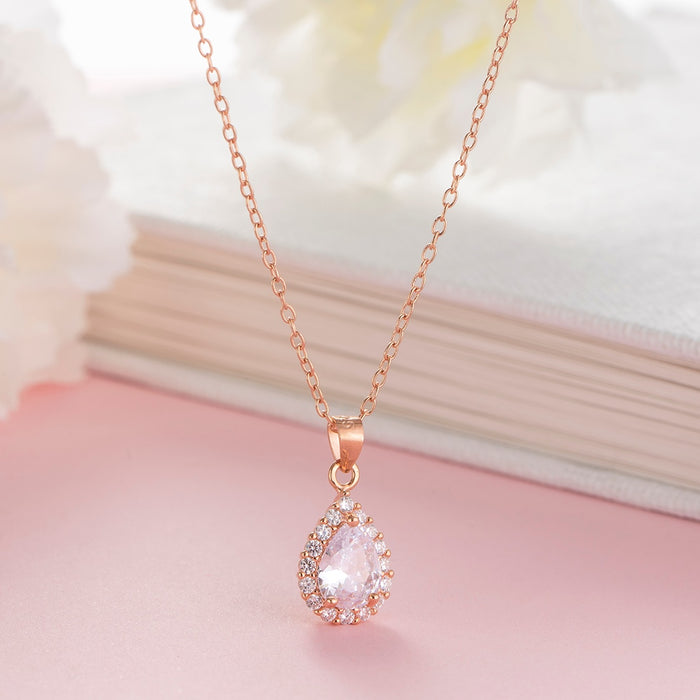 Cascading Elegance Rose Gold-Plated CZ 925 Sterling Silver Drop Necklace
