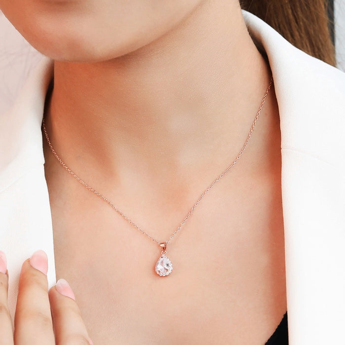 Cascading Elegance Rose Gold-Plated CZ 925 Sterling Silver Drop Necklace