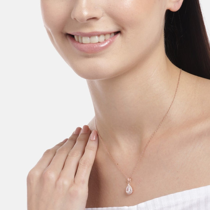 Cascading Elegance Rose Gold-Plated CZ 925 Sterling Silver Drop Necklace