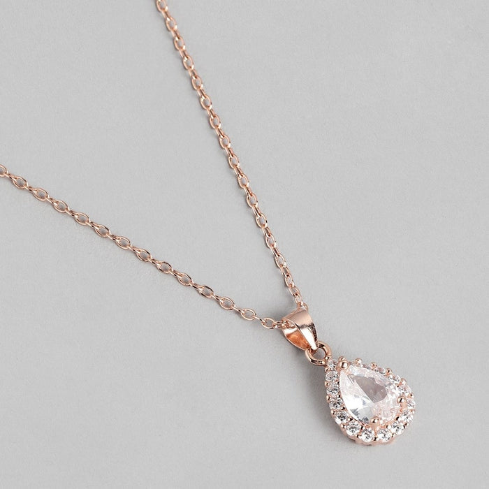 Cascading Elegance Rose Gold-Plated CZ 925 Sterling Silver Drop Necklace