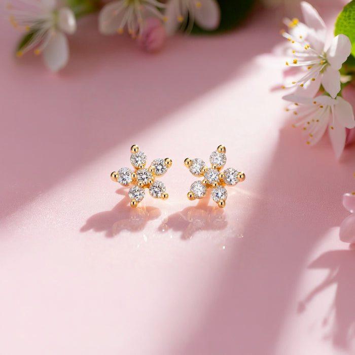 Celestial Bloom Gold Plated 925 Silver Stud Earrings