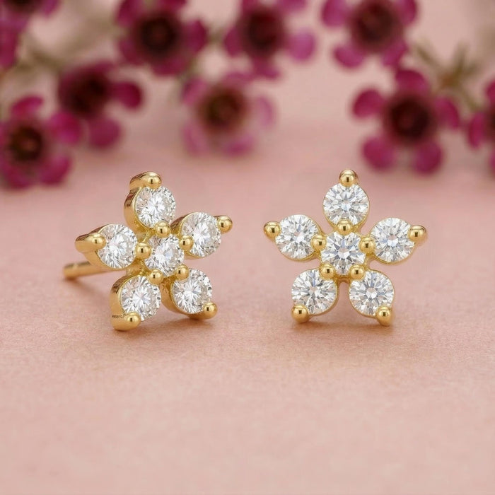 Celestial Bloom Gold Plated 925 Silver Stud Earrings