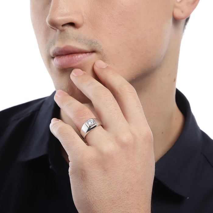 Celestial Bond Rhodium-Plated 925 Sterling Silver Couple Ring (Adjustable)