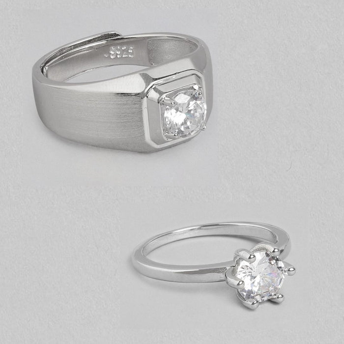 Celestial Bond Rhodium-Plated 925 Sterling Silver Couple Ring (Adjustable)