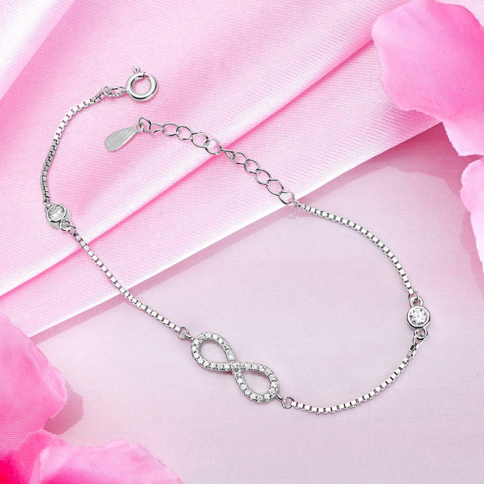 Celestial Brilliance Rhodium Plated Cubic Zirconia Infinity 925 Sterling Silver Bracelet