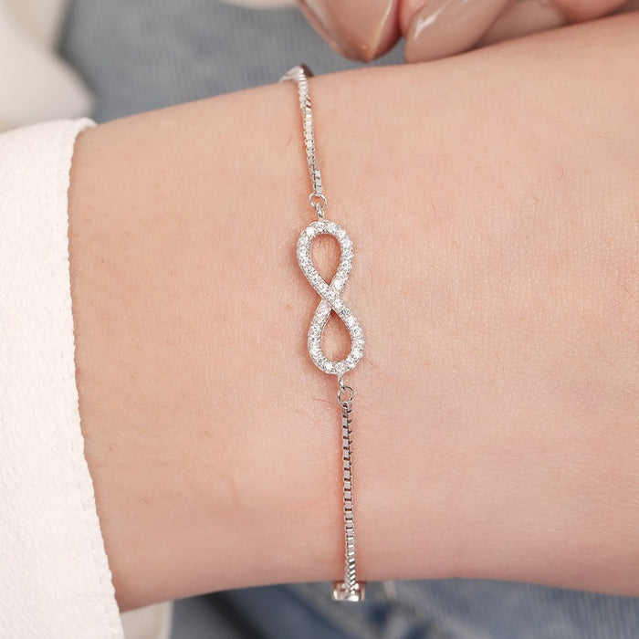 Celestial Brilliance Rhodium Plated Cubic Zirconia Infinity 925 Sterling Silver Bracelet