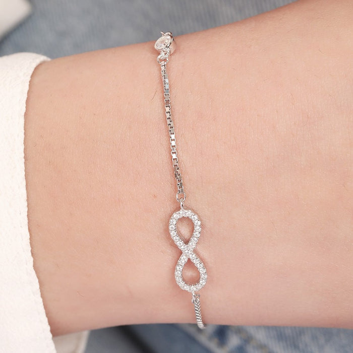 Celestial Brilliance Rhodium Plated Cubic Zirconia Infinity 925 Sterling Silver Bracelet