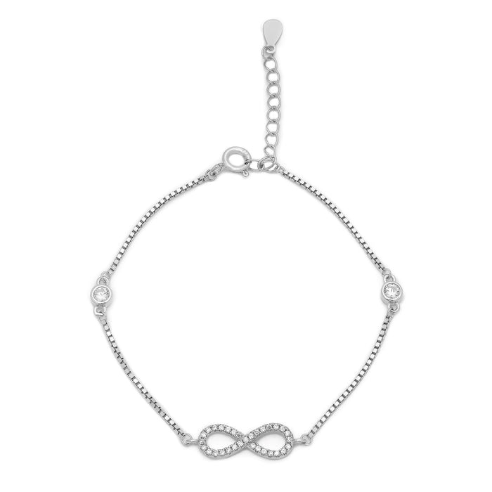 Celestial Brilliance Rhodium Plated Cubic Zirconia Infinity 925 Sterling Silver Bracelet