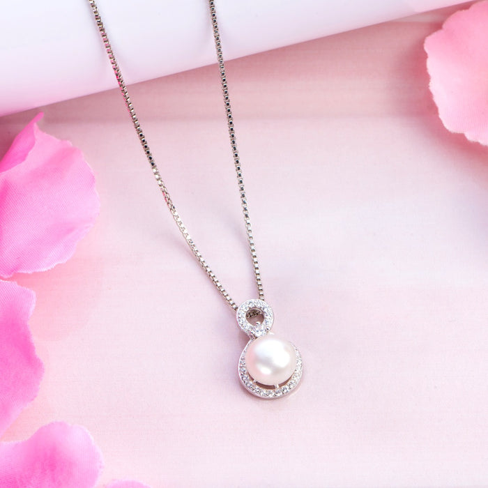 Celestial Cascade Pearl Rhodium Plated 925 Silver Pendant with Chain
