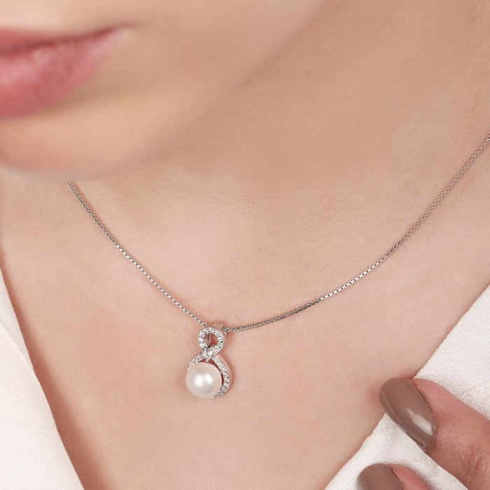 Celestial Cascade Pearl Rhodium Plated 925 Silver Pendant with Chain