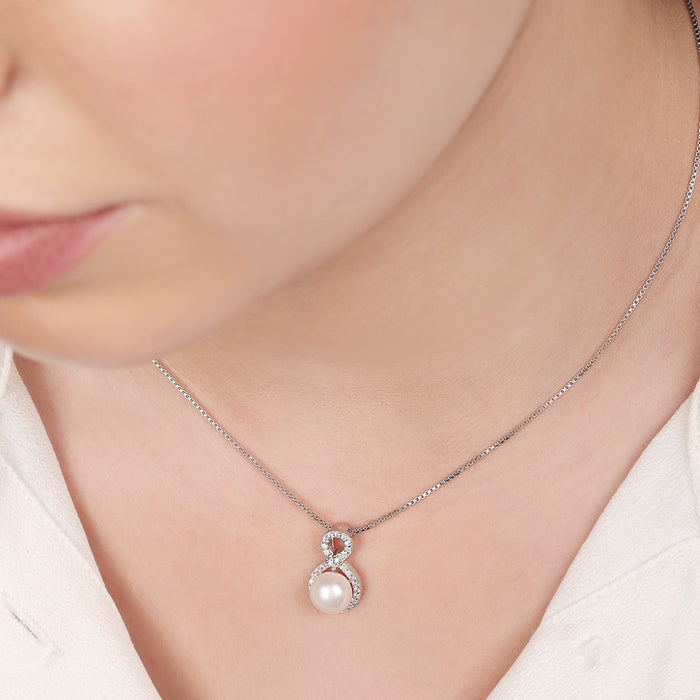 Celestial Cascade Pearl Rhodium Plated 925 Silver Pendant with Chain