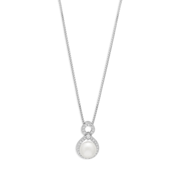 Celestial Cascade Pearl Rhodium Plated 925 Silver Pendant with Chain