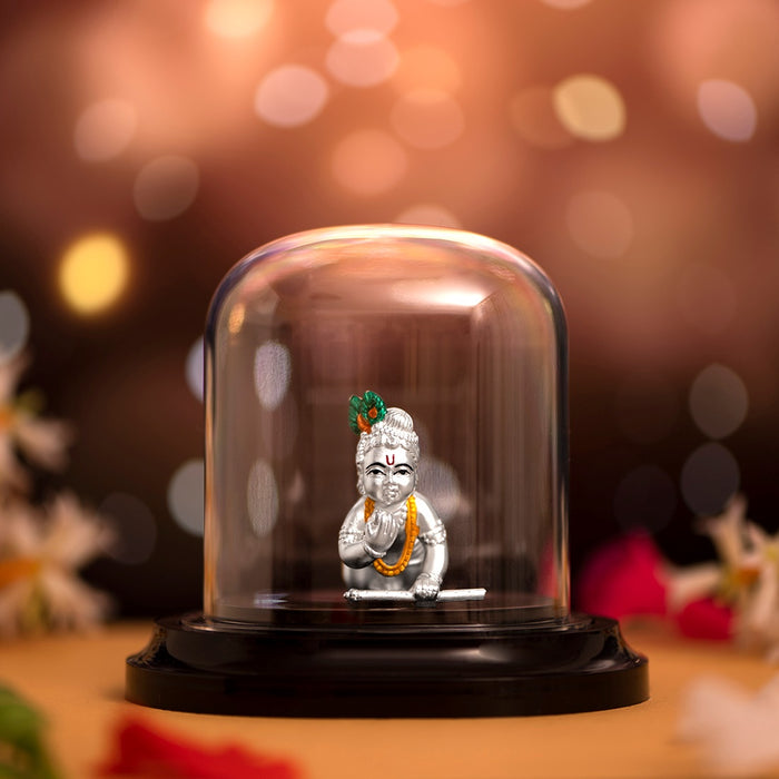 Celestial Charm Rhodium-Plated 999 Silver Little Krishna Idol