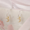 Celestial Moon Dual Tone CZ 925 Sterling Silver Half Hoops Earrings