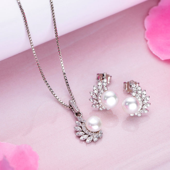Celestial Pearl Harmony 925 Sterling Silver Angel Wings Jewelry Set