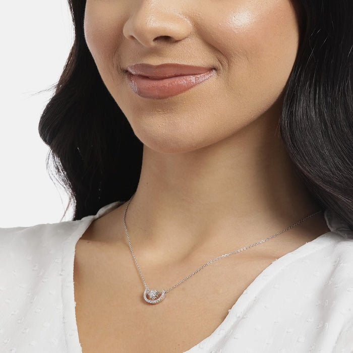 Celestial Radiance CZ Charm Rhodium-Plated 925 Sterling Silver Necklace