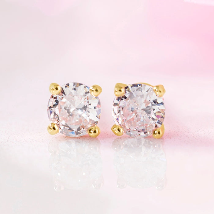 Celestial Sparkle Gold Plated 925 Sterling Silver Solitaire Studs Earring