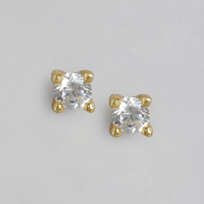 Celestial Sparkle Gold Plated 925 Sterling Silver Solitaire Studs Earring