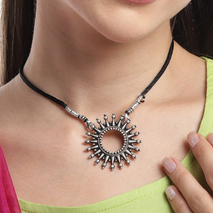 Chakra Oxidised Black Thread 925 Sterling Silver Necklace