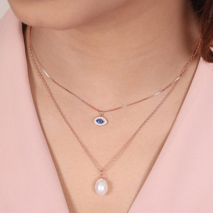 Charm of Protection Rose Gold Plated 925 Sterling Silver Necklace