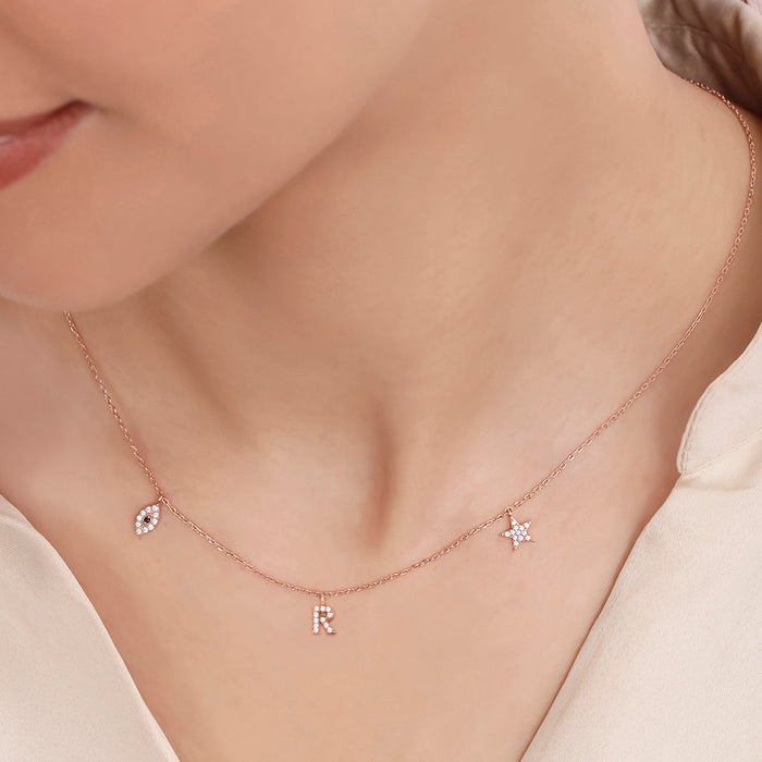 Charm Story Trio Rose Gold-Plated 925 Silver Necklace