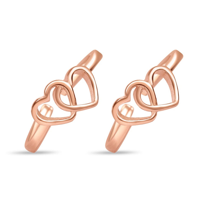 Charming Double Heart Rose Gold Plated 925 Silver Toe Rings