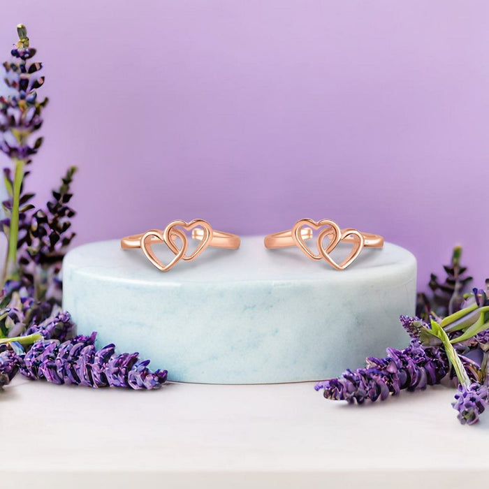 Charming Double Heart Rose Gold Plated 925 Silver Toe Rings