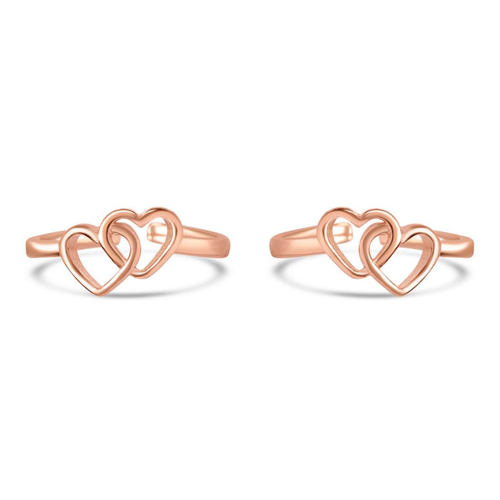 Charming Double Heart Rose Gold Plated 925 Silver Toe Rings