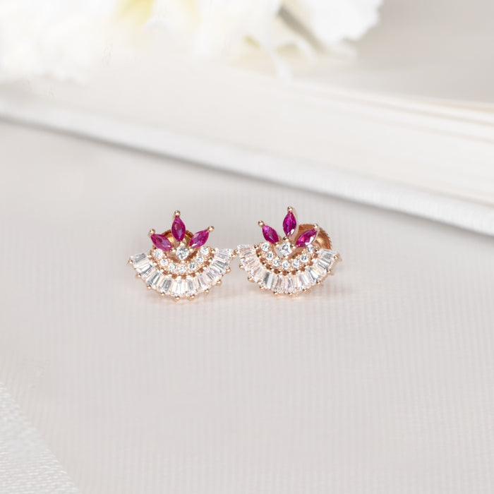 Charming Rose Gold Elegance CZ-Studded 925 Sterling Silver Stud Earrings
