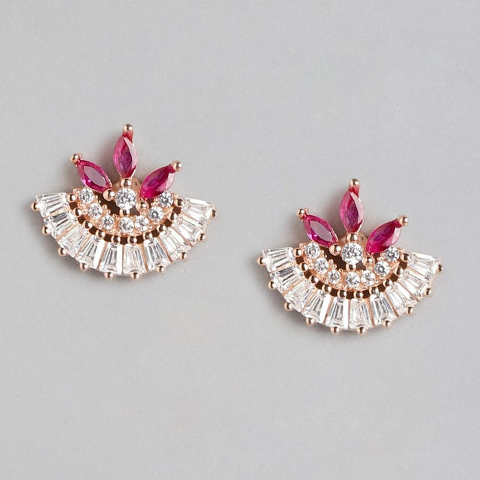 Charming Rose Gold Elegance CZ-Studded 925 Sterling Silver Stud Earrings