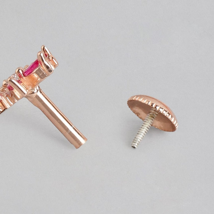Charming Rose Gold Elegance CZ-Studded 925 Sterling Silver Stud Earrings