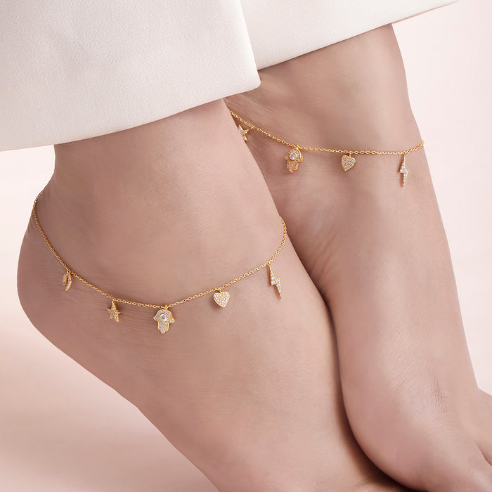 Charms CZ Gold Plated 925 Sterling Silver Anklet