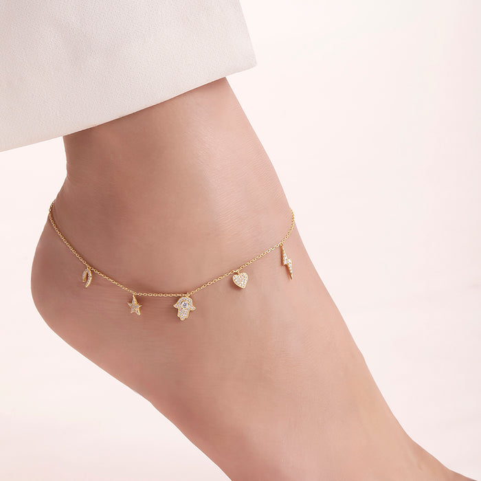 Charms CZ Gold Plated 925 Sterling Silver Anklet