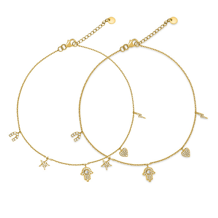 Charms CZ Gold Plated 925 Sterling Silver Anklet