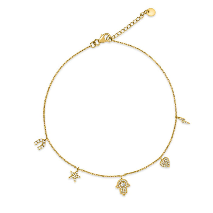 Charms CZ Gold Plated 925 Sterling Silver Anklet