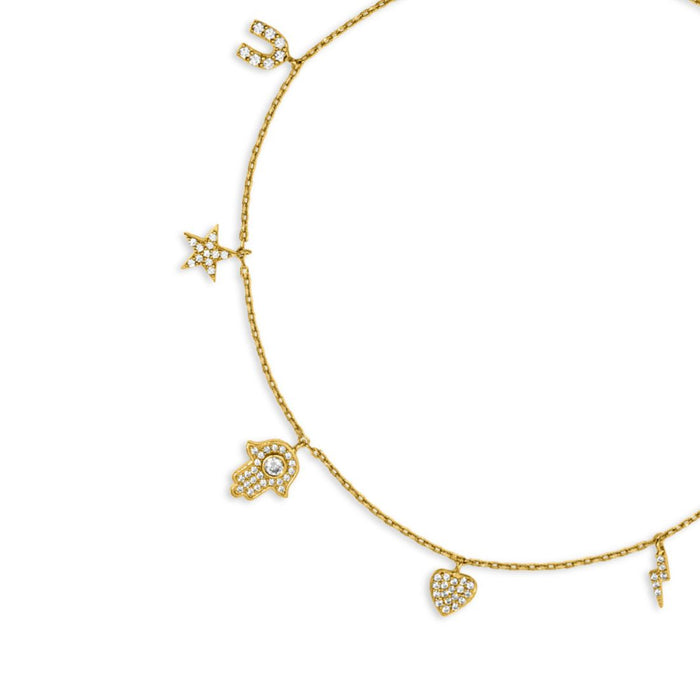 Charms CZ Gold Plated 925 Sterling Silver Anklet