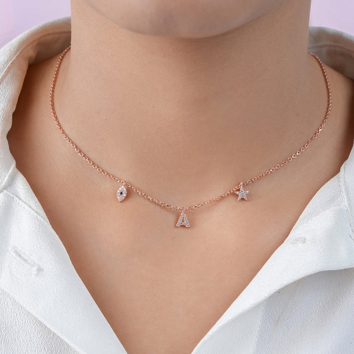 Charms Rose Gold Plated 925 Sterling Silver Necklace