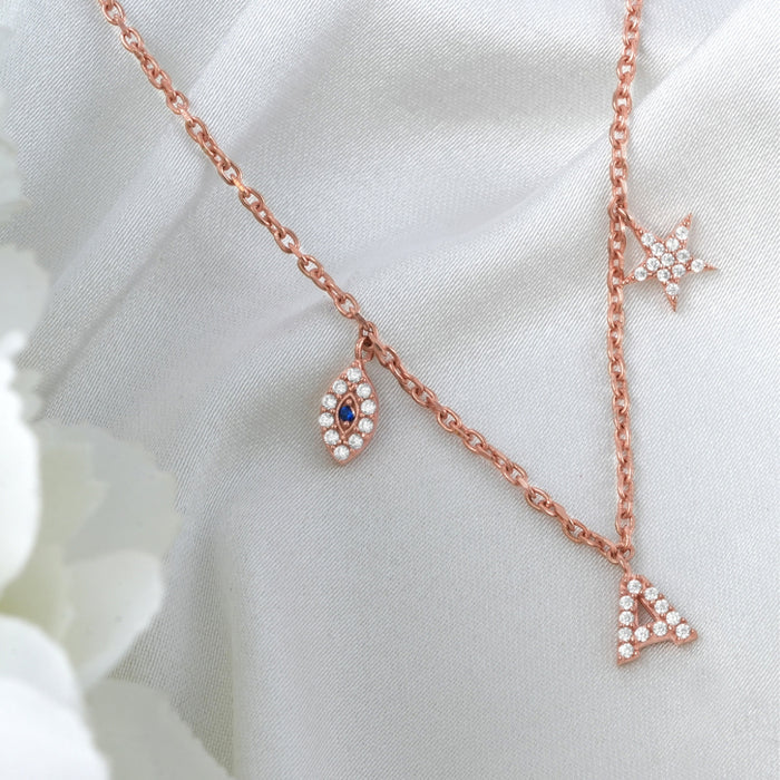 Charms Rose Gold Plated 925 Sterling Silver Necklace