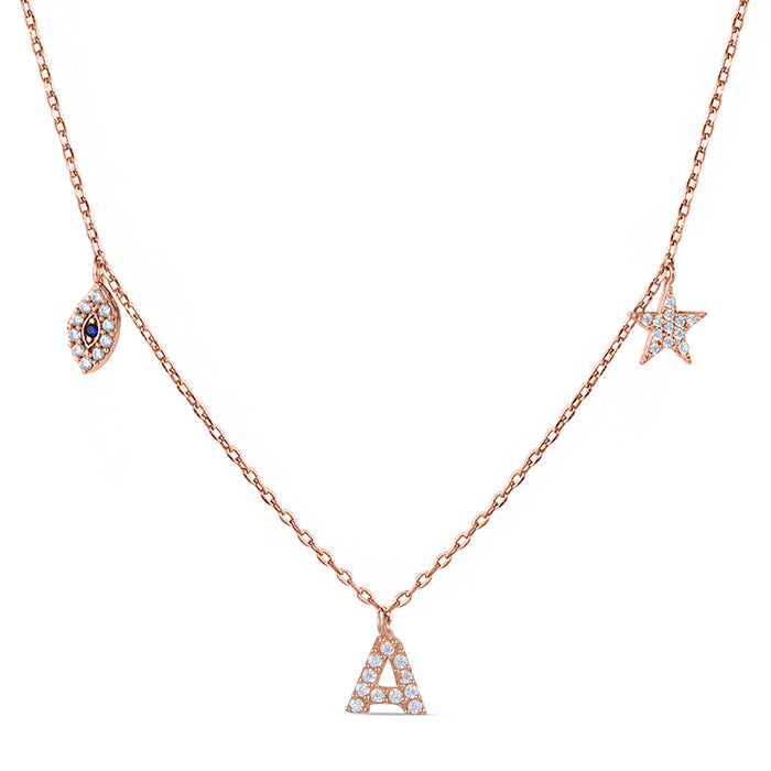 Charms Rose Gold Plated 925 Sterling Silver Necklace