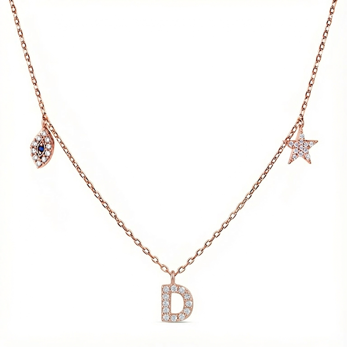 Charms Rose Gold Plated 925 Sterling Silver Necklace