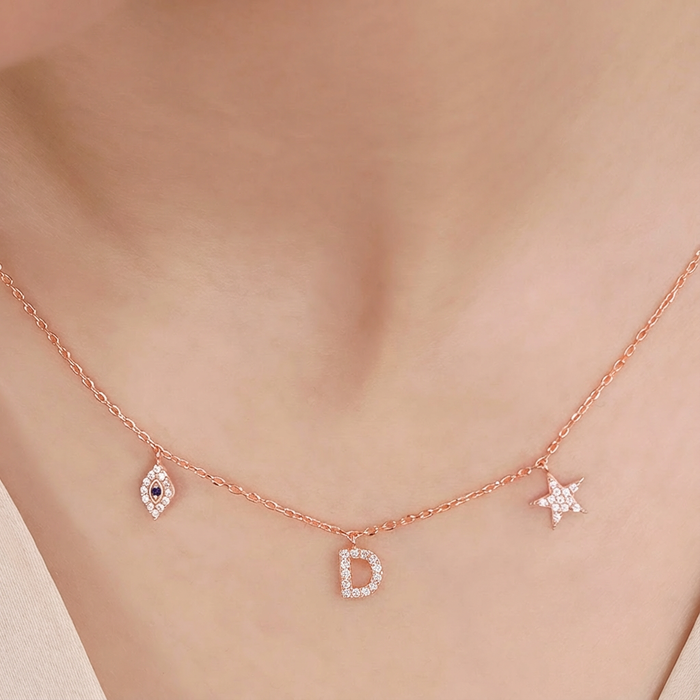 Charms Rose Gold Plated 925 Sterling Silver Necklace