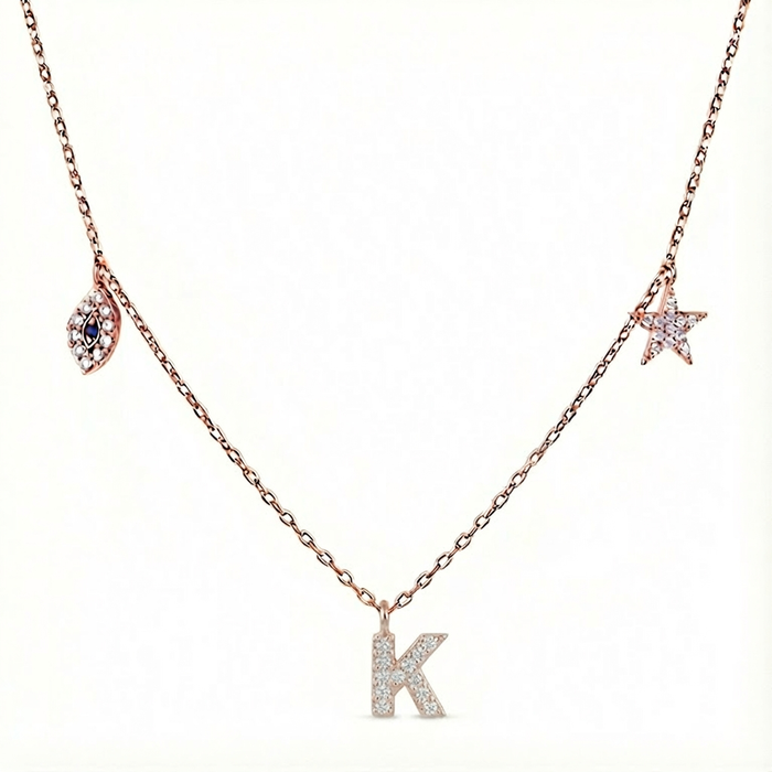 Charms Rose Gold Plated 925 Sterling Silver Necklace