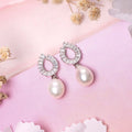Cherished Pearls CZ & Pearl Rhodium Plated 925 Sterling Silver Earrings